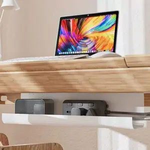 Fire Retardant Insulated Desk Underneath Cable Management Rack, Audio Figure Doll Storage Shelf, Wire Organizer Slot, No Drilling Required, Office Desk Accessories