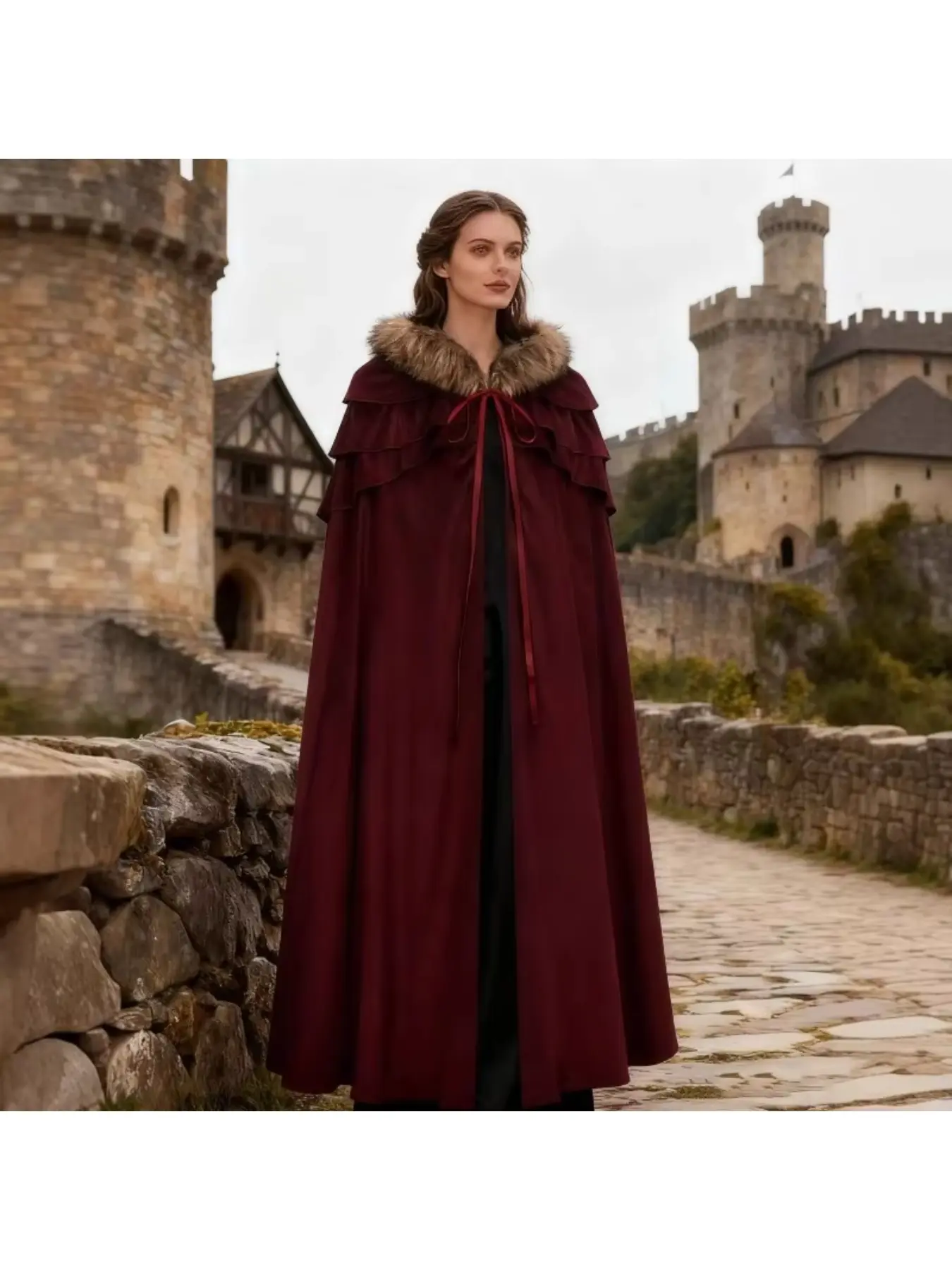 Halloween new unisex dark gothic cloak coat cape multi-layer hooded shawl robe