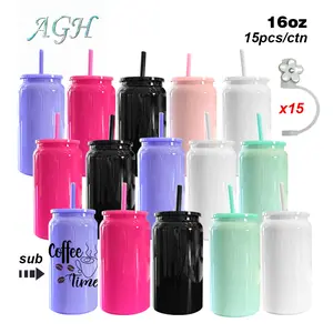 AGH US 15/16pcs 16oz Sublimation Stainless Steel Cans Vacuum Insulated coloring Tumblers Cups Water Bottles Drinkware