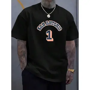 Men's Summer Sporty T-Shirt |   San Antonio Texas Letter Print, Round Neck, 100% Polyester, Soft Ribbed Collar, Regular Relaxed Fit Plus Size, Multiple Colors