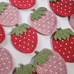 Crochet Strawberry Coaster Handmade 100% Cotton Aesthetic Tableware for Home Decor and Gifts for Strawberry Lovers