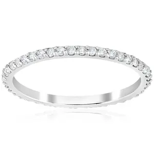 1/2 Ct Diamond Eternity Wedding Stackable Ring 14K White Gold 1.7mm Wide