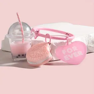 1/20pcs Cartoon Cookie Ice Cream Boba Tea Keychain Cute Purse Bag Backpack Car Key Charm Earbud Case Accessory Women Daily Use Gift