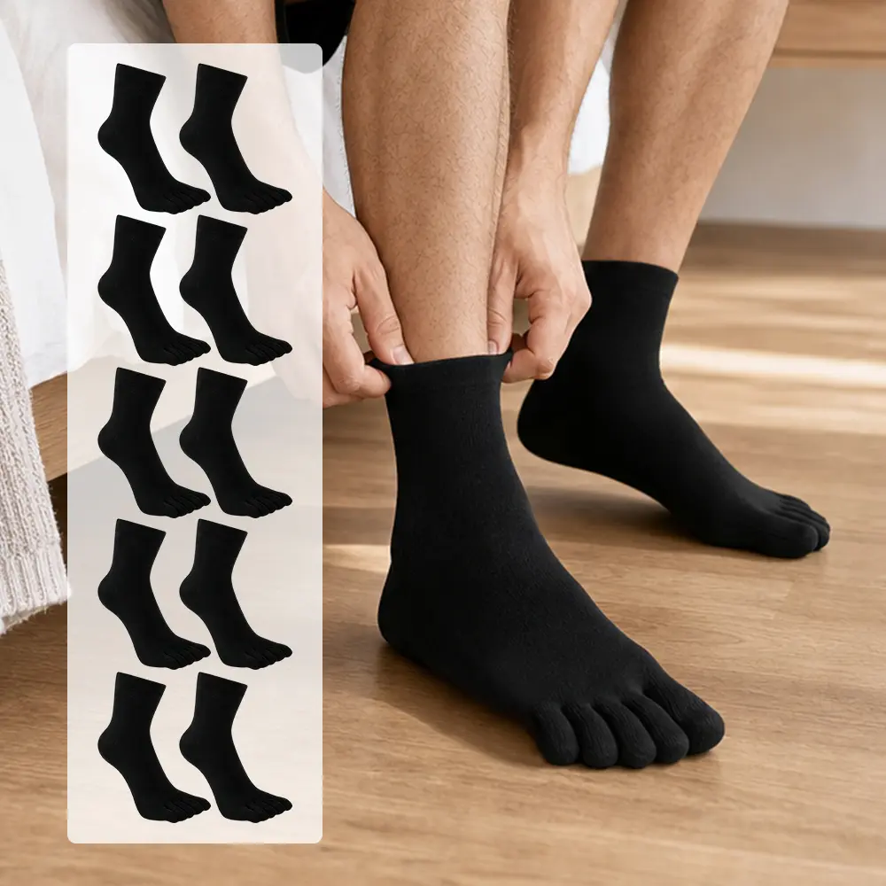 5 Pairs Black Mens Toe Socks Cotton Athletic Running Five Finger Crew Socks (Size 9-12) - Home Improvement.