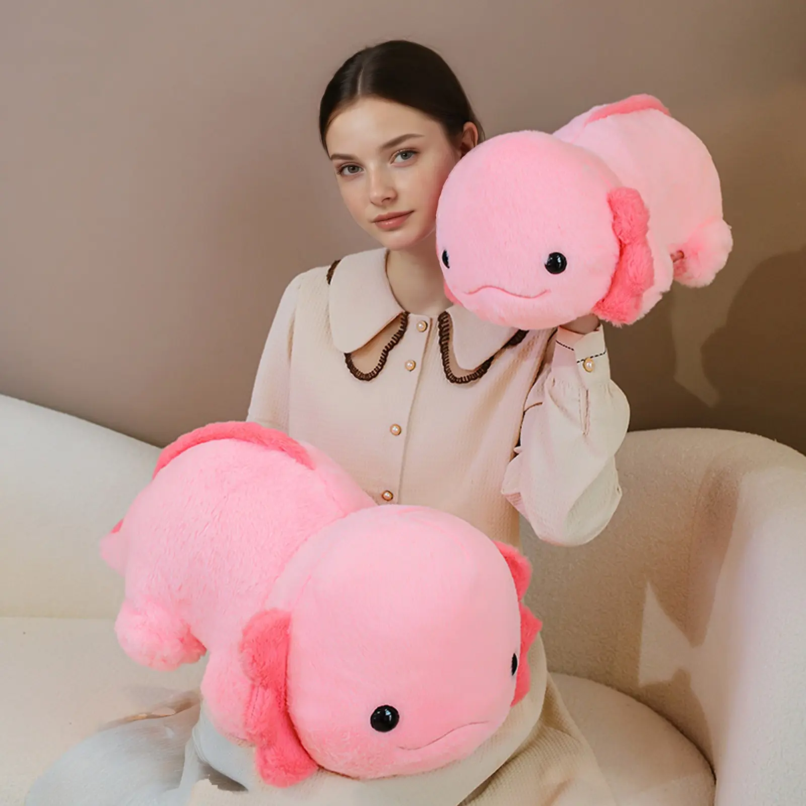 Lying-down salamander axolotl plush toy，Soft fluffy stuffed animals, birthday gifts, Valentine's Day gifts, Mother's Day gifts, Easter gifts