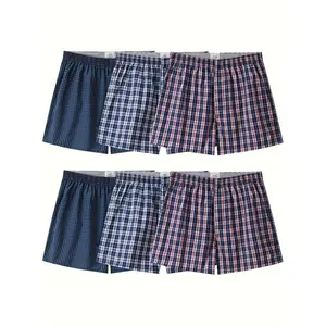 [100% Cotton Plaid Boxers] 6 Packs Men's 100% Cotton - Plaid Boxer Shorts Underwear