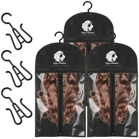 Ourwigs Hangable Wig Storage Bag & Hanger Stand Organiser - Adjustable, Dust-Proof Cover, Wall Hook, Window-Ready, Complete Protection for Hair Extensions, Closet Space-Saving, Travel Essential for Wig Enthusiasts