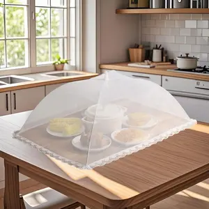 1pc Large White Mesh Food Cover Tent - Portable, Foldable & Washable, Ideal for Outdoor Picnics, BBQs & Parties, Keep Your Food Clean, Kitchen Essentials