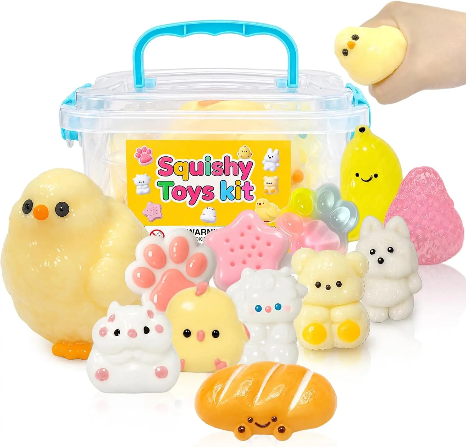 12PCS Squishies Toys Kit with Storage Box - Cute Unisex Sensory Squeeze Fidget Toys for Stress Relief, Fidgeting, Party Favors & Birthday Gifts