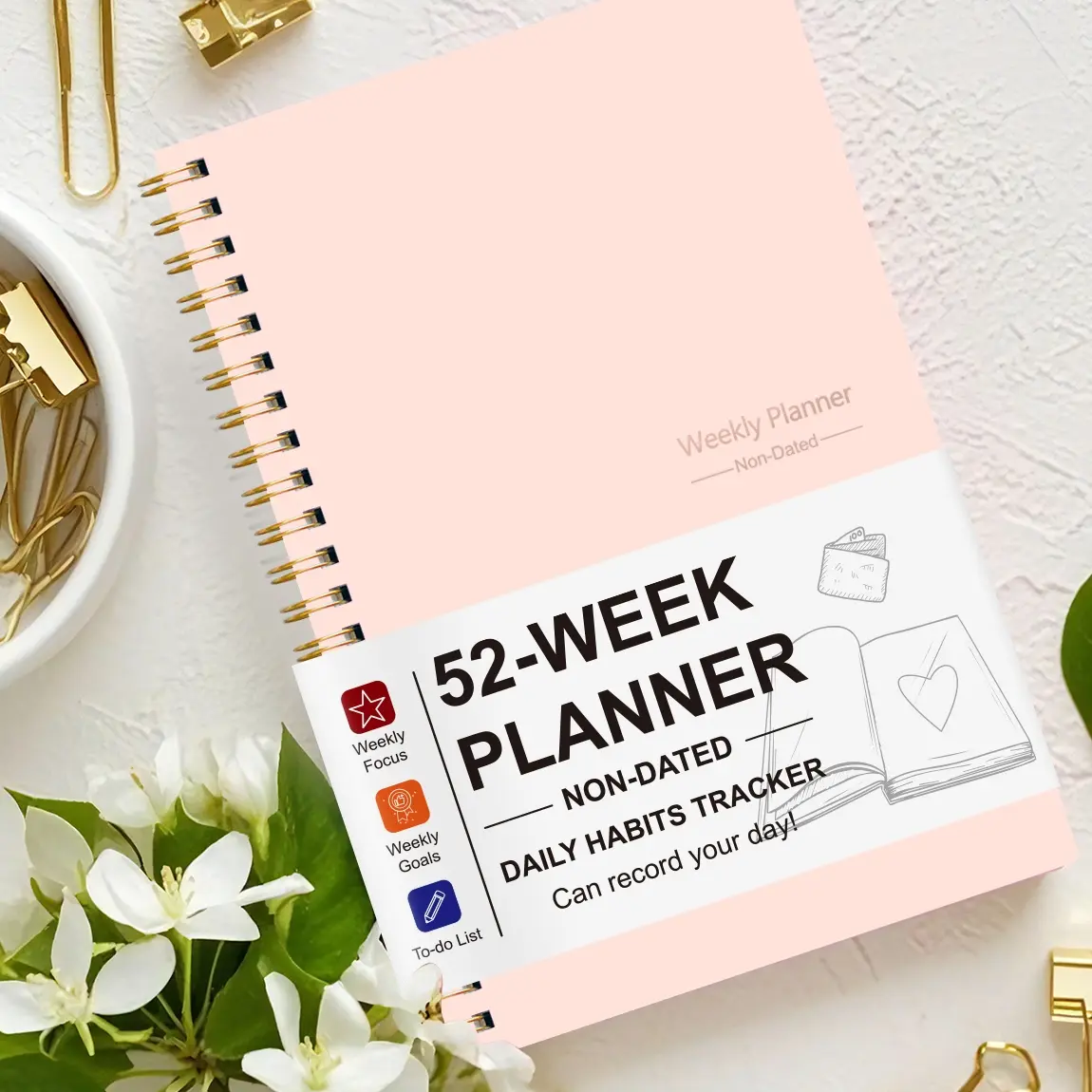 1pc 52 Week Undated Weekly Planner Notebook with Habit Tracker, Goal Setting, To Do List and Notes, Perfect for Time Management, Productivity, Student Planner and Back to School