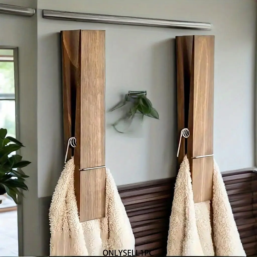 Vintage Towel Rack, 1pc Wooden Towel Rack with Industrial Clip Clamp, Wall-Mounted Bathroom Farmhouse Decor, Bathroom Decor Supplies, Multi-Functional Home Storage, Ideal for Housewarming Gifts