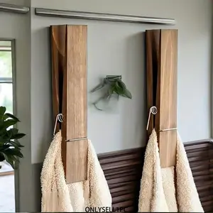 1pcs Vintage Towel Rack] Vintage Wooden Towel Rack with Industrial Clip Clamp - Wall-Mounted Bathroom Farmhouse Decor, Multi-Functional, Ideal for Housewarming Gifts & Home Storage, Bathroom Decorations