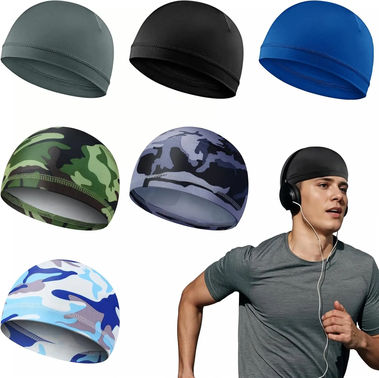 6 Pcs Cooling Skull Caps for Men Cap Welding Helmet Liner Sweat Wicking Head Wrap Bicycle Beanie Cycling Running Hat Sports Hat Summer Sports Cap