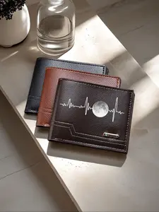 Personalized Card Holder, Men's PU Wallet, Moon Print Money Bag, Multi-Card Slots, Colorblock Small Wallet, ID Window, Zipper Coin Purse, Multi Functional Wallet