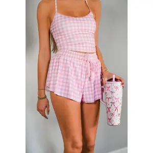 Flutter Away Gingham Shorts - Pink