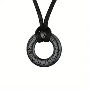 Men's Viking Rune Pendant Necklace - Circle Charm with Black Leather Cord, Norse Symbol Jewelry for Strength & Protection, Unique Gift for Him, Dad, Graduation, Father's Day cuban link chain initialnecklace cross necklace men's jewelry