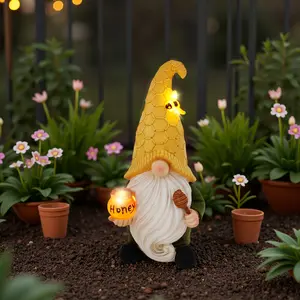 Garden Decorations Outdoor Gnome Statues with Solar Bee Lights, Christmas Gnome Decor, Harvest Gifts, Yard Art, Sculptures for Patio Lawn, Yards