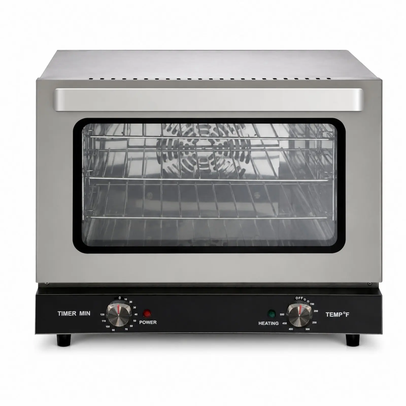 Hakka Corded Compact Commercial 1/4 Size Countertop Convection Oven, 0.8 Cu. Ft. 1440W Stainless Steel Knob-Controlled Oven for Snack Foods & Coffee Shops, 120-Min Timer, 150°F–500°F Temp Control, Double Glass Door