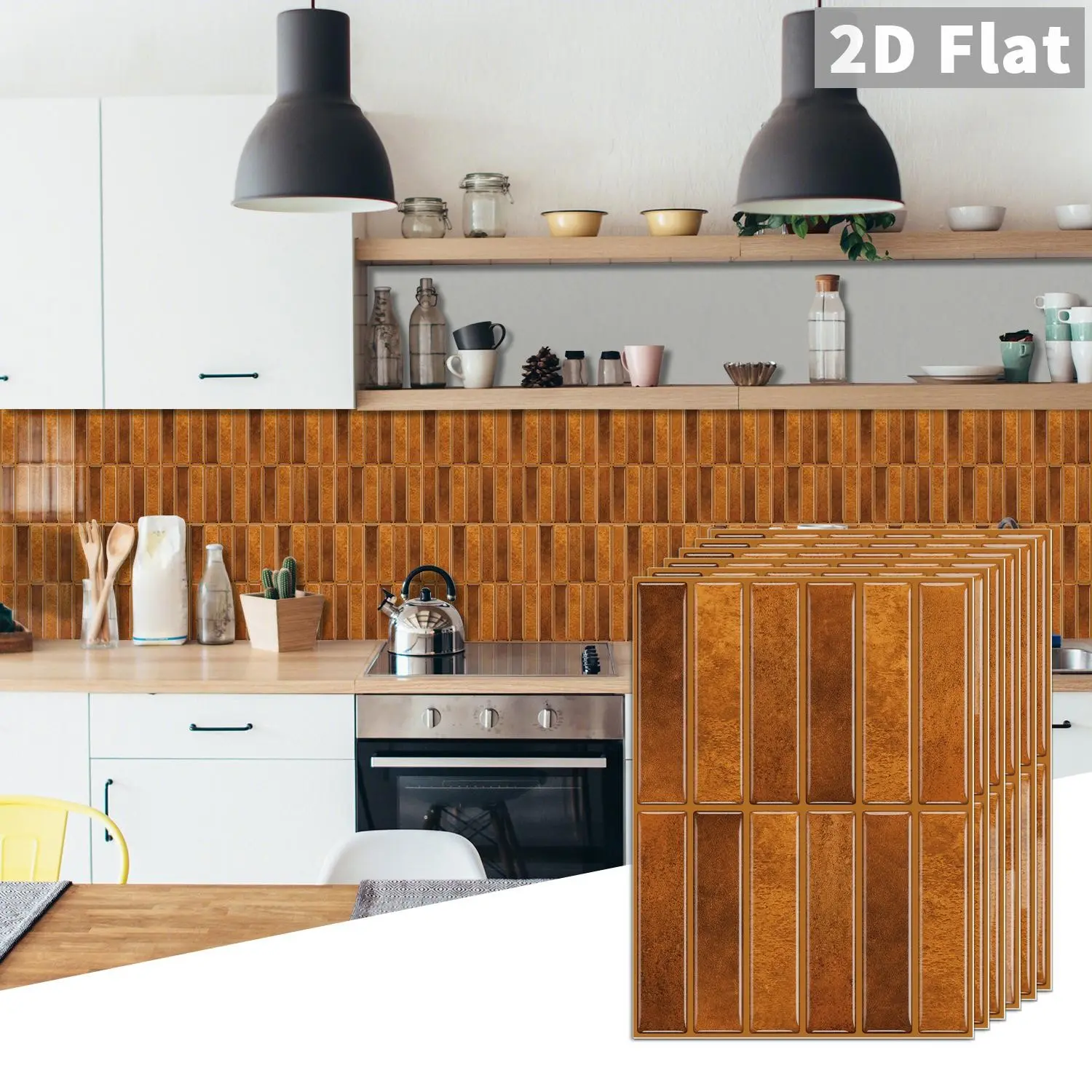 10 PCS GST PE Crystal Foam Tile Stickers (Retro Amber Brown Vertical Brick), Color Box Pack, Waterproof Oil-Proof Anti-Collision Self-Adhesive Wall Tiles for Kitchen Bathroom Ceiling Home Decor