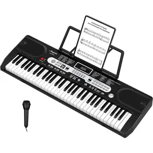 61 Key Keyboard Piano For Beginners And Kids-Portable Electric Keyboard With Holder-Microphone-Charger-Note Sticker-Carry Bag
