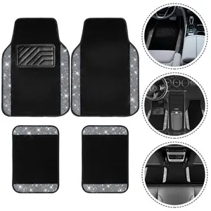 Black Bling Car Floor Mats Full Set, Universal Fit Most Cars,SUV, Trucks, 4 pcs Sparkle Glitter Diamond Carpet