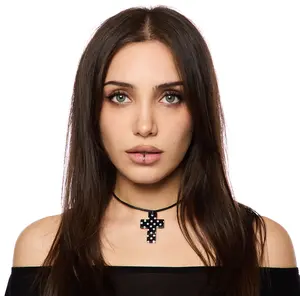 HeavenSent Coco Cross Necklace | Black + White Polka Dot Acrylic Cross Pendant Choker Necklace