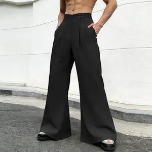 INCERUN Menswear Cyberpunk Trouser Skirt - Edgy Men's Pants, Techwear Grunge Asymmetrical Wrap Bottoms with Strap, Layered Opium Core Design with Pocket
