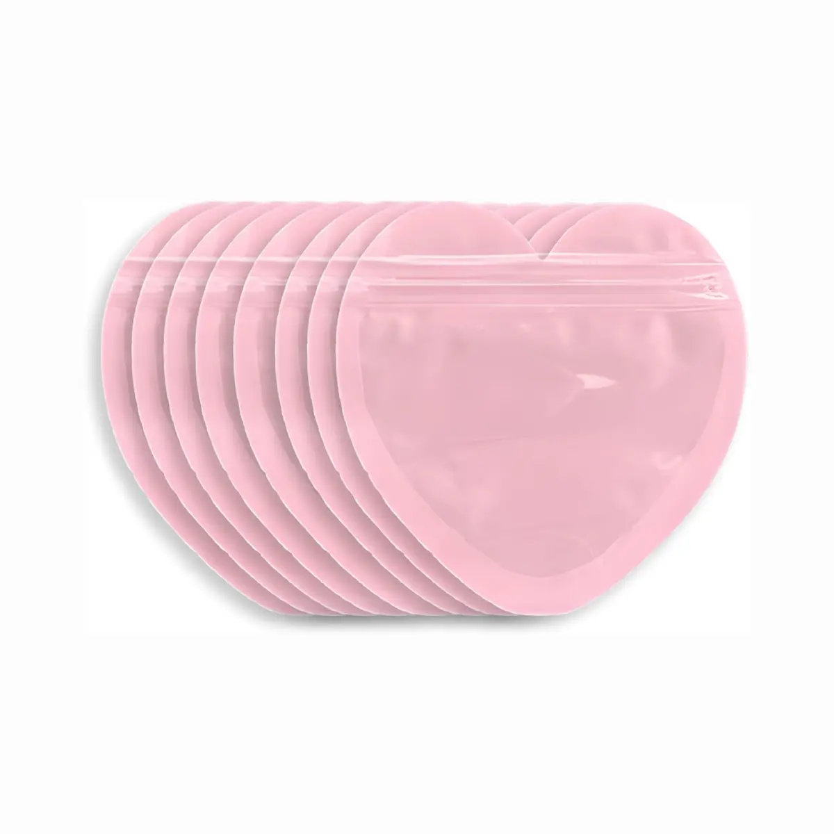 100PCS Heart Mylar Bags 4x4 Pink Resealable Ziplock Packaging Bags Clear Front