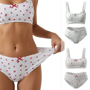 Wire-free, and Unpadded Bralette and Underwear Set,featuring Soft, Skin-friendly, and Breathable Fabric.Cute and Sweet Floral Print Bra and Panty Set for Young Girls,A Casual