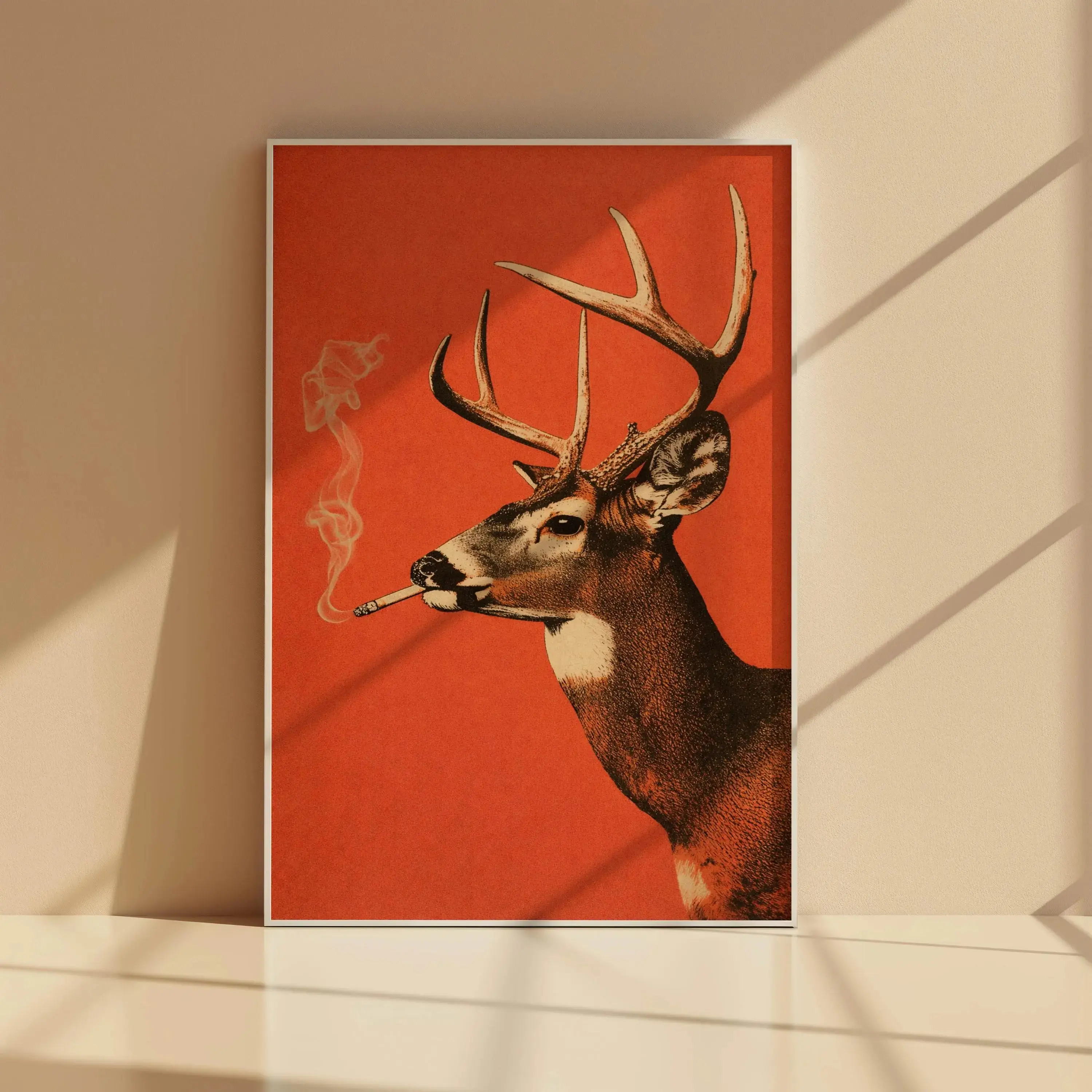 Funny Deer Smoking Poster Unframed , Vintage Buck Wall Art, Man Cave Decor, Cabin Lodge Art, Quirky Animal Print, Smoking Animal Illustration