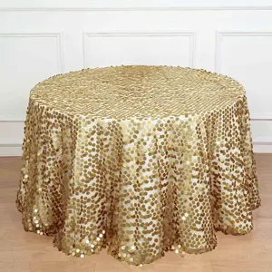 Sequin Round Tablecloth 120" Champagne - Big Payette Seamless Table Cover