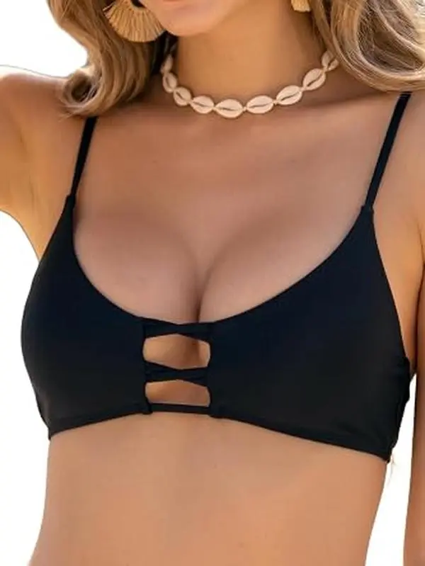 RELLECIGA Women's Push-Up Bikini Top, Cutout Scoop Neck, Padded Sports & Outdoor Swimwear Top