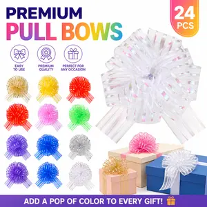 24 Pcs Organza Pull Bows – 6 Inch Large Gift Wrapping Ribbon Bows, Easy Pull & Tight Design, No Tie Needed – Perfect for Christmas, Wedding, Valentine, Party Decor, Gift Baskets tiktokshopspringglowup