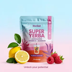 Docteat Super Yerba Yerba Mate Instant Tea Powder RASPBERRY LEMONADE Flavor - 30 Servings