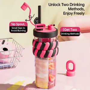 Dual Chamber Water Bottle with Straw, 720ML/24oz, Cute Bubble Wrap Insulated Tumbler, Leakproof Plastic Cup for Iced Drinks, Smoothies, Daily Use