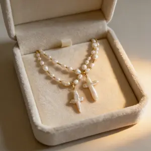Baroque Pearl Cross Shell Necklace - Retro Artistic Statement Jewelry