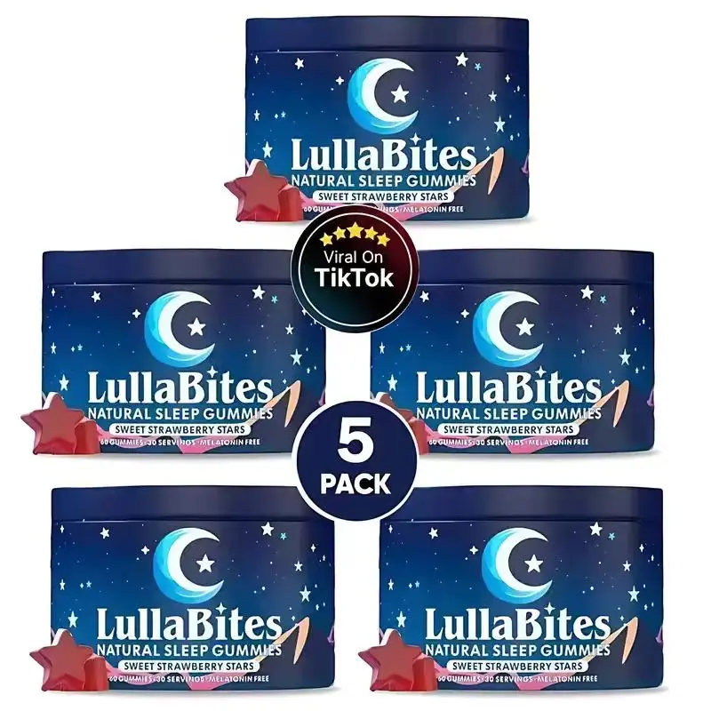 LullaBites Natural Sleep Gummies - Melatonin-Free, Sweet Strawberry Star Flavor, 30 Servings for Restful Sleep