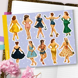 Vintage Lady Sticker Sheet, Retro Back View Ladies Vinyl Stickers, 1950s Pin Up Women Stickers for Planners, Journaling, Scrapbooking