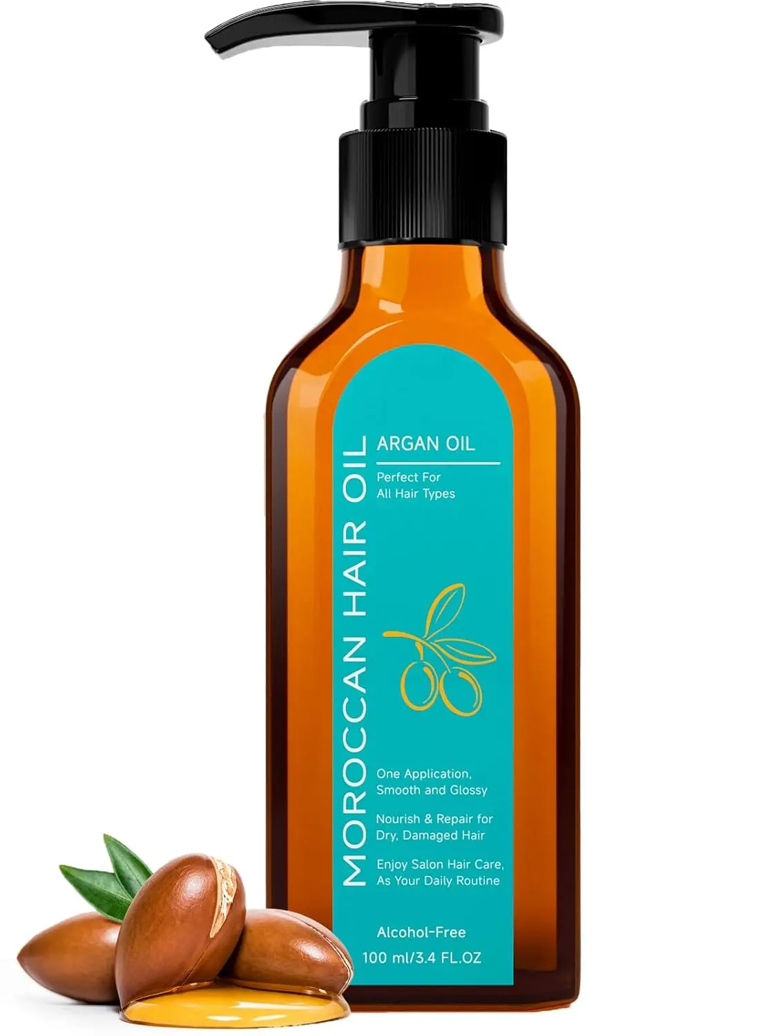 [New]Moroccan Argan Hair Oil, Lightweight Hair Serum for Dry & Frizzy Hair, Helps Smooth Flyaways & Add Shine, Heat Styling Protection, Non-Greasy Hair Care for All Hair Types, 100ml