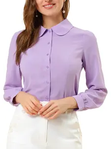 INSPIRE CHIC Women's Peter Pan Collar Blouse Business Casual Long Sleeve Button Down Work Shirts
