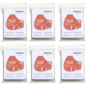 Mylar Thermal Blankets, Space Blanket  kit Camping Blanket, Windproof &  Shield, High-Visibility Rescue Signal (Pack of 6)