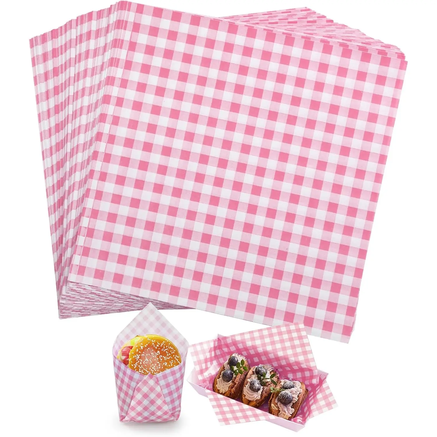 300Pack Paper Sheets 7 x7 Inch Food Basket Liners, Grease Resistant Wax Paper Sheets for Food, Classic Checkered Sandwich Wrapping Paper for Party, Festival and Outdoors (Checkered Pink) - Home Improvement.