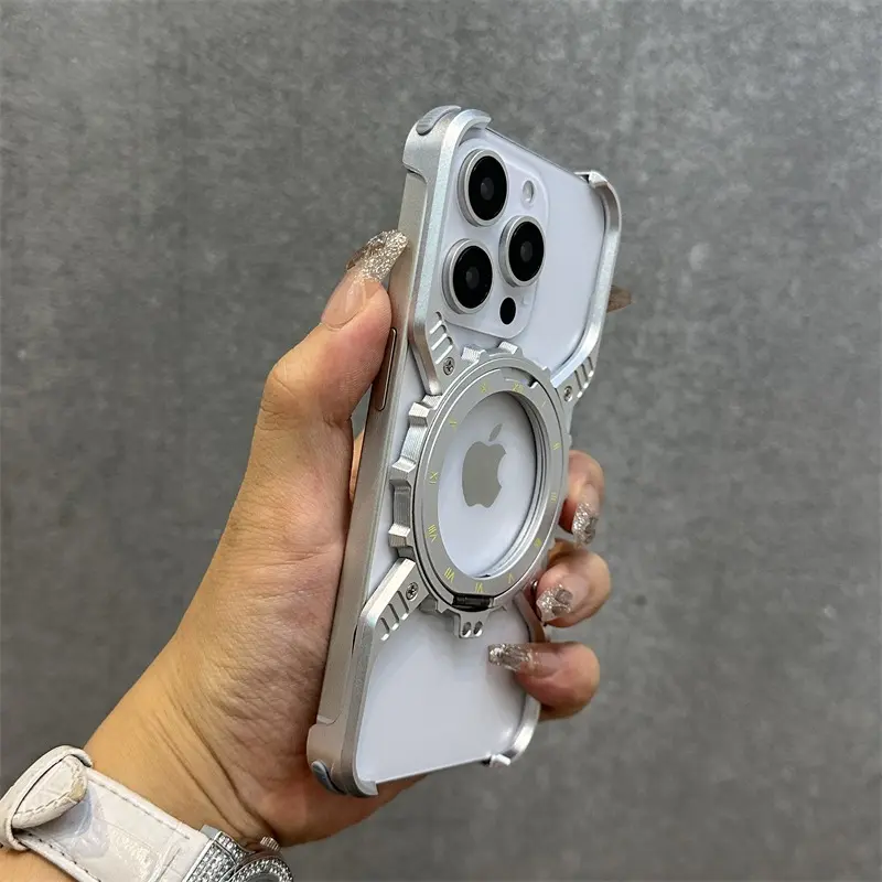 Fin HOCE Cool Metal Aluminum Alloy Magnetic Case For iPhone 13 14 15 16 17 Pro Max 17 Air Invisible Bracket Rimless Shockproof Cover