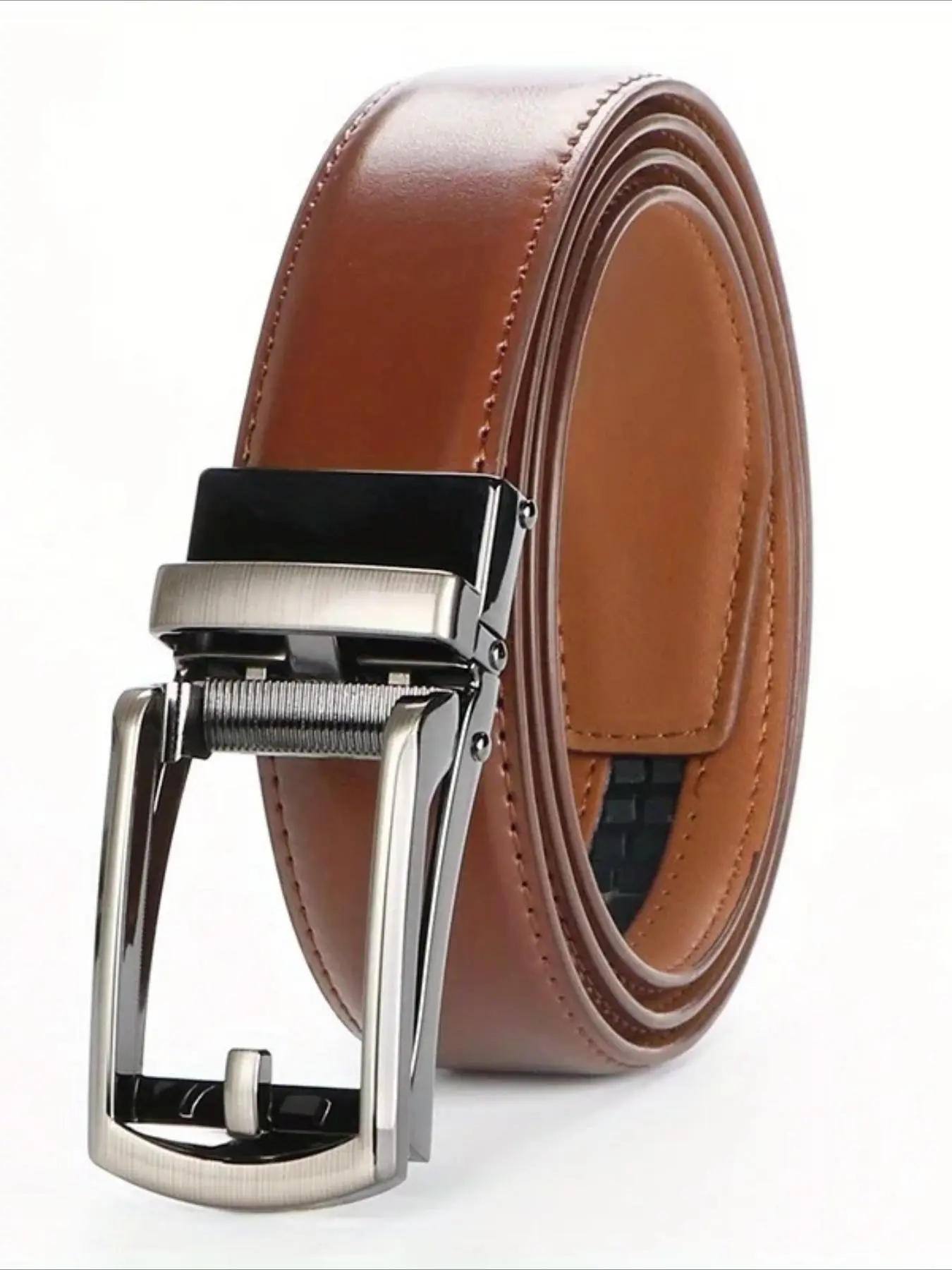 Adjustable Click Buckle Belt with Original Genuine Leather Cowhide Ratchet Belt for Men Casual Business Style for Jeans Pant Genuine Cowhide Belts Adjustable Strap Belt
