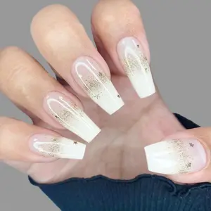 DANNI & TONI Semi Cured Gel Nail Strips (Lucky Star) Transparent White Ombre Gel Nail Stickers Stars Glitters Nail Wraps 28 Stickers