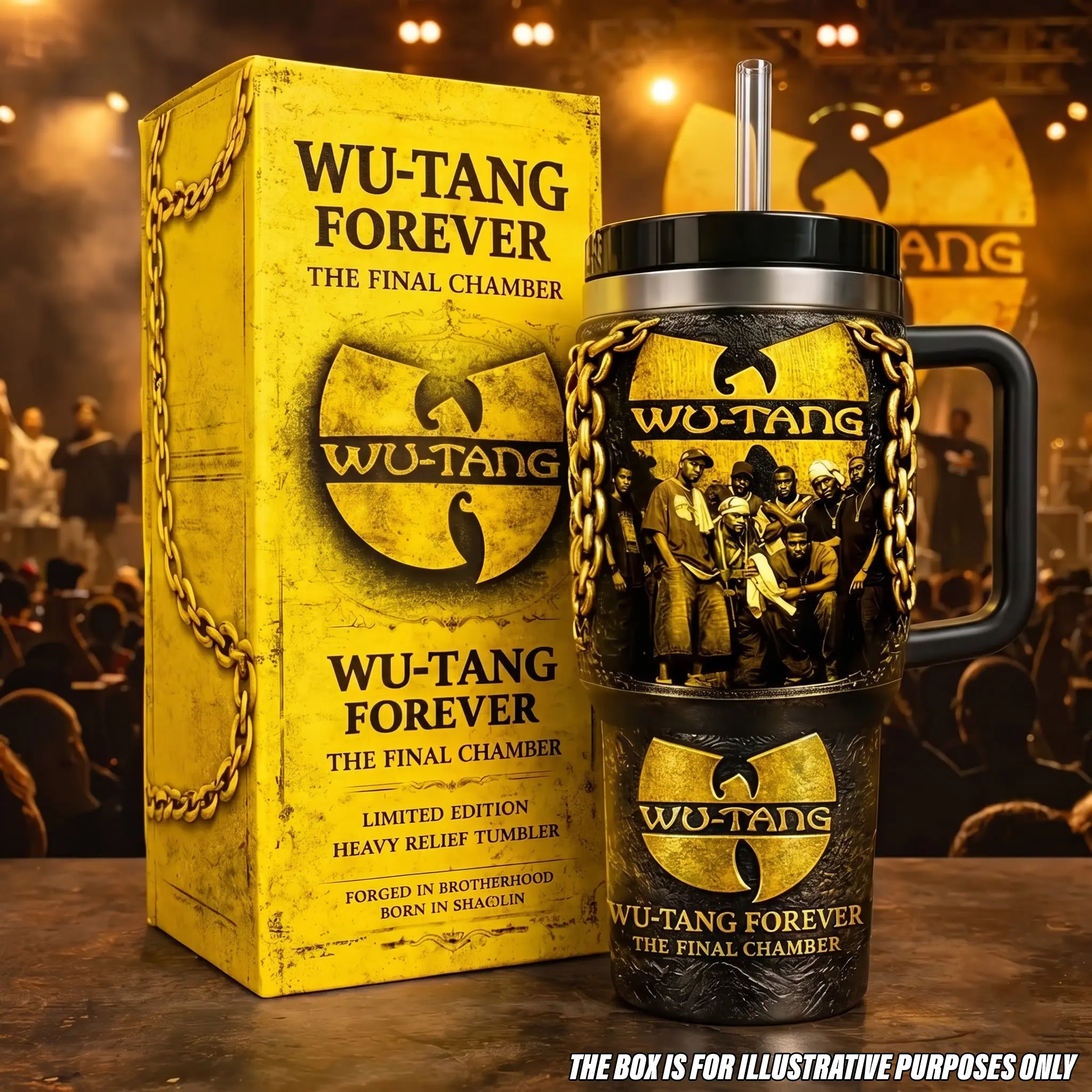 Wu-Tang Forever The Final Chamber 40oz Tumbler with Handle, 36 Chambers Insulated Stainless Steel Travel Mug Straw, Hip Hop Clan Legend Rap Music Car Cup, Shaolin Yellow Black Graphic Drinkware, Vintage Retro Style Travel Coffee Mug Rap Fans