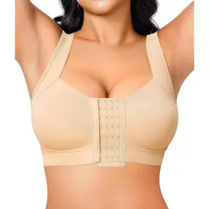 Front Closure Post Surgery Compression Bras for Women Mastectomy Bra with Adjustable Straps Wirefree Fabric Spandex Bottom Breathable