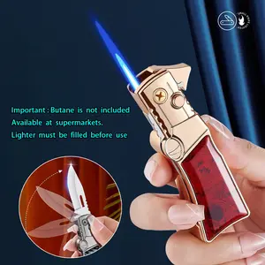 Two-in-one Folding Knife Lighter, Windproof Direct Jet Lighter, Metal Outdoor Portable Lighter, Inflatable Lighter, Suitable For Outdoor Adventure Camping Barbecue Kitchen Aromatherapy Lighter, Holiday Gift, Men's Gift (Without Butane Gas)
