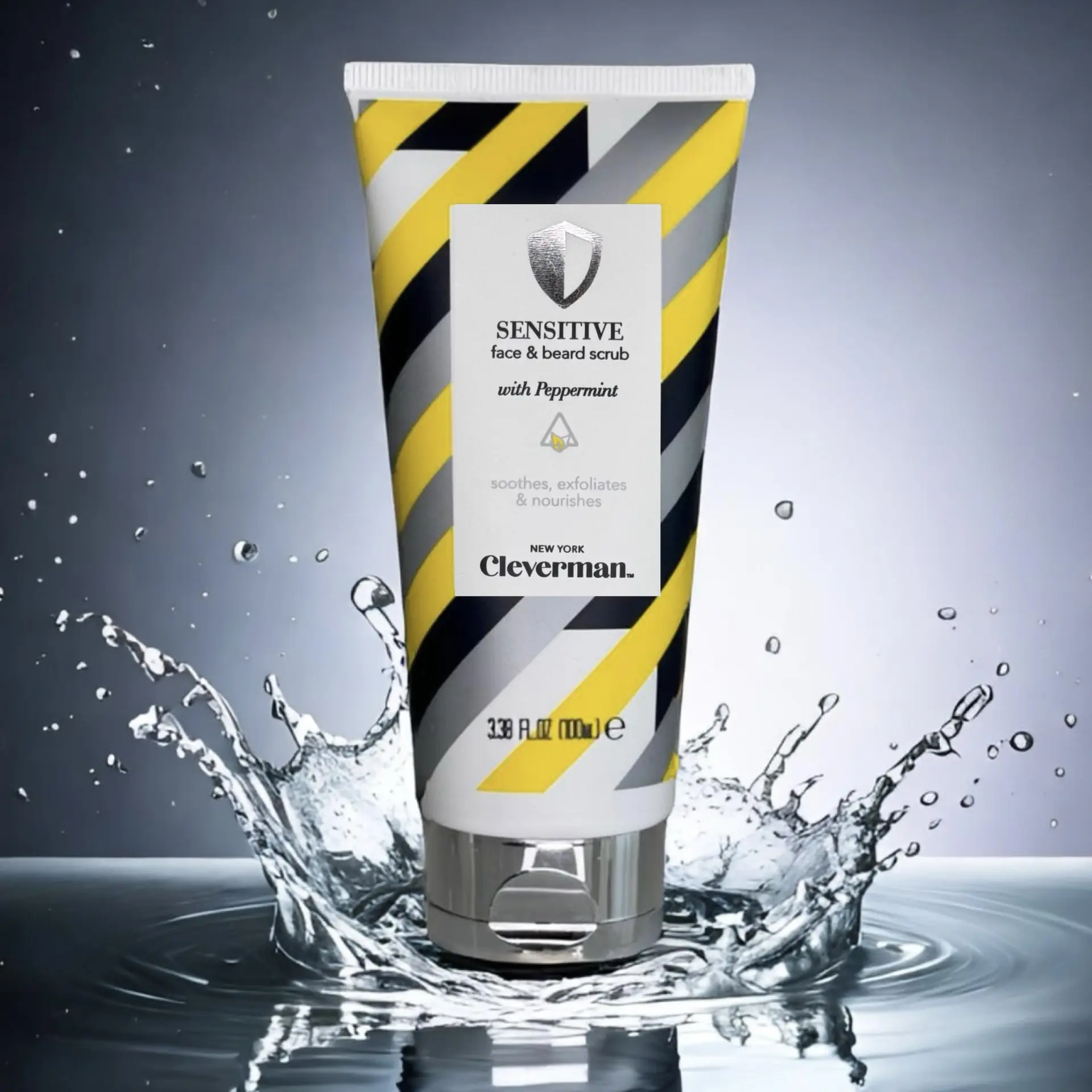 Cleverman Sensitive Face & Beard Scrub 100ml Aftershave Cleansing Foam Argan Calming Gentle Nourishing Peppermint