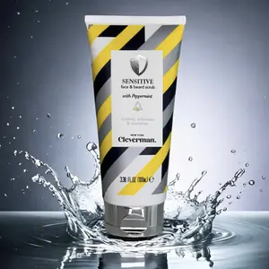 Cleverman Sensitive Face & Beard Scrub 100ml Aftershave Cleansing Foam Argan Calming Gentle Nourishing Peppermint